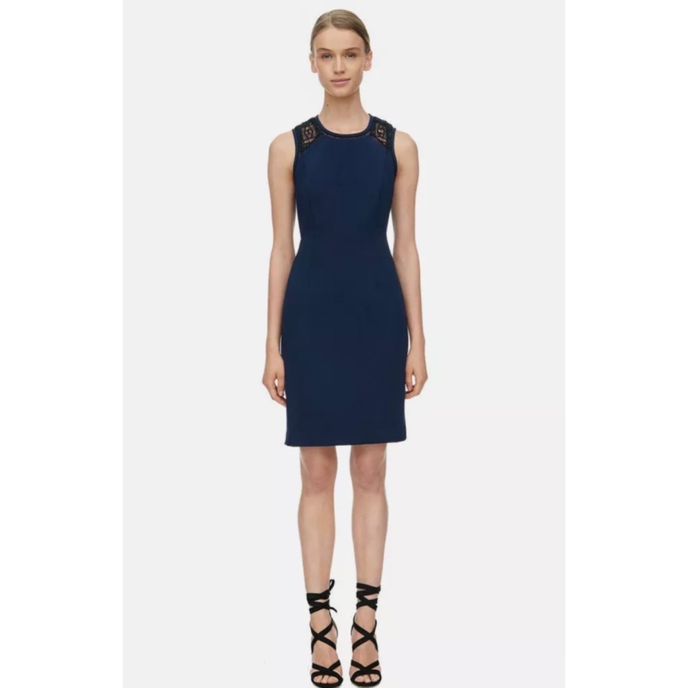 Rebecca Taylor Lace Trim Shift Dress Navy Blue Size 0